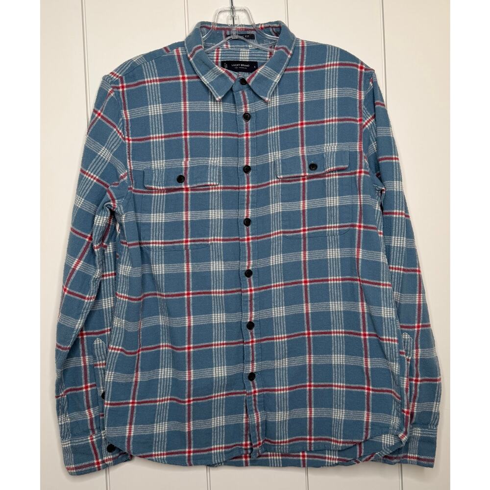 Lucky Brand Plaid Flannel Shirt Men’s S Blue Red White Cotton
